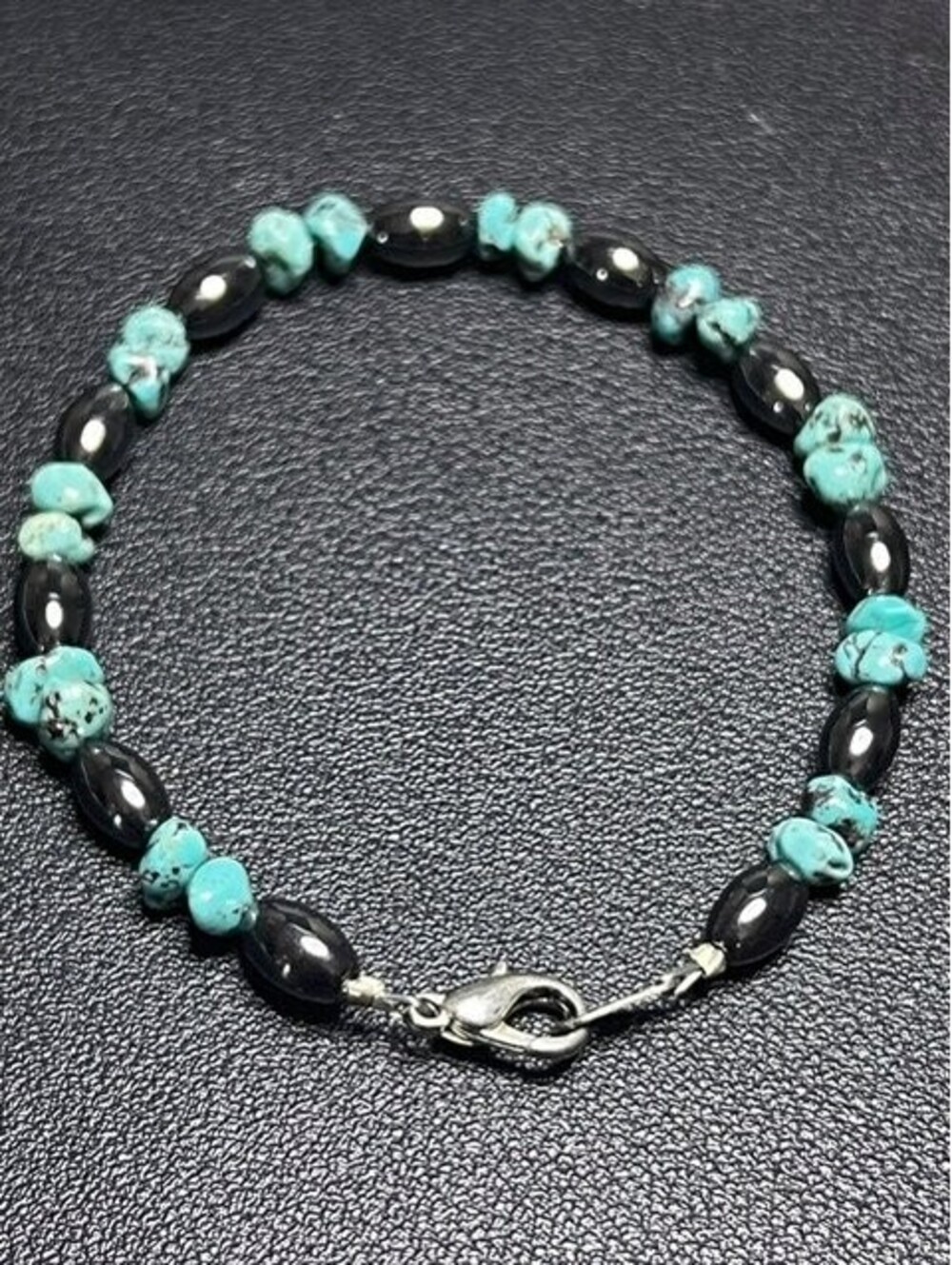 B6175 Turquoise Hematite Beaded Bracelet  Gemstone Healing Energy boho 7.5"